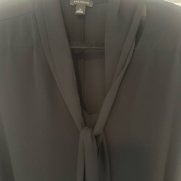 Ann Taylor Black Tie Front Relaxed Blouse - Picture 2 of 4